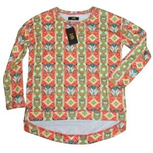 Lucky & Blessed Rustic Steer Skull Aztec Long Sleeve Oversized‎ Top Size Small